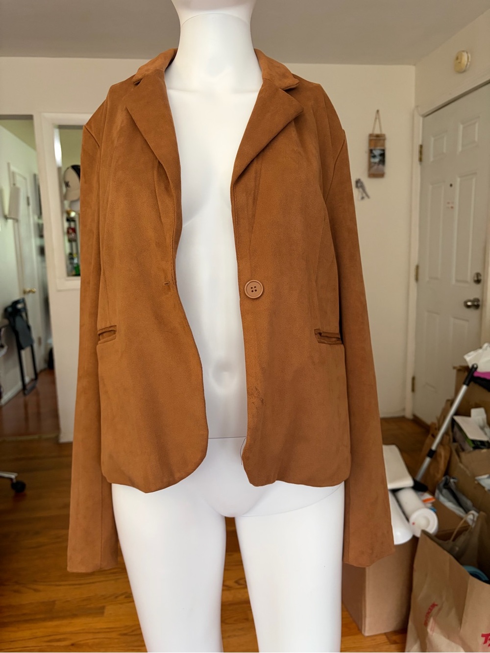 Sincerely Jules Women’s Brown Faux Suede Blazer Button Collared Lined Pockets M